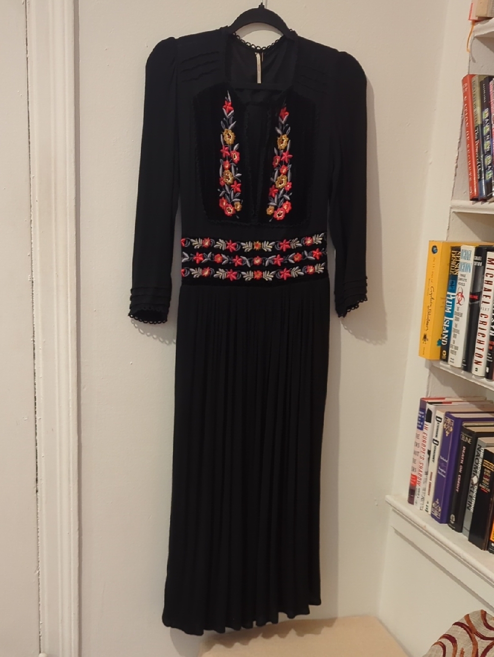 Free People Black 3/4 Sleeve Embroidered Dress Size S